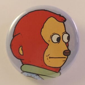 straight face monkey man button
