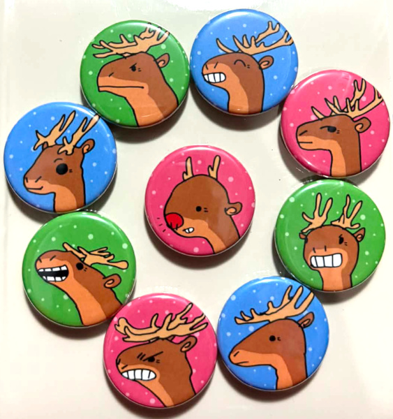 Reindeer team circle up! Rudolph is the center of the pack.